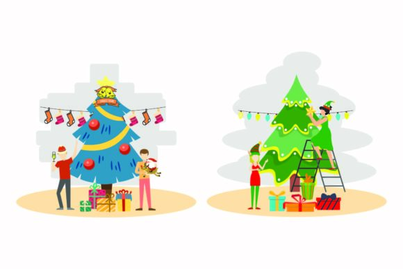 Christmas Garland Tree Illustration Set: Festive Graphics for Crafters