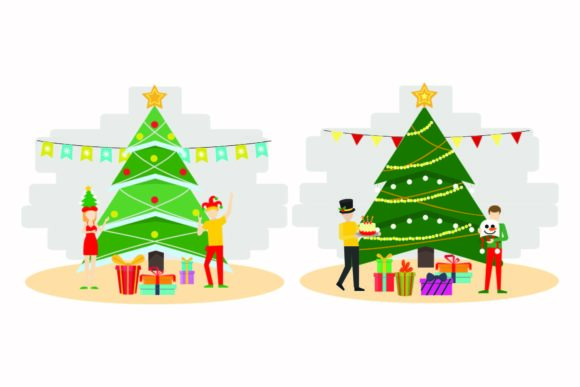 Christmas Happy Tree Illustration Set: Festive Graphics for Handmade Creations