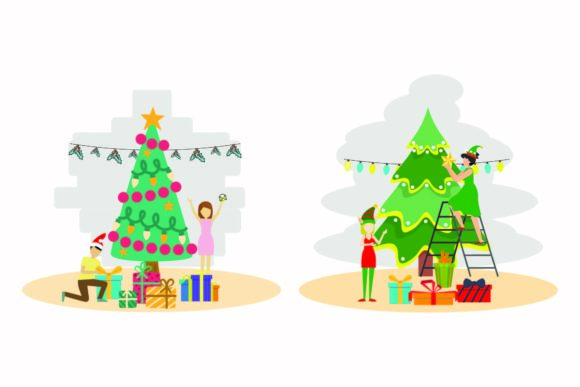 Christmas Seasonal Tree Illustration Set: Perfect for Creative Graphics